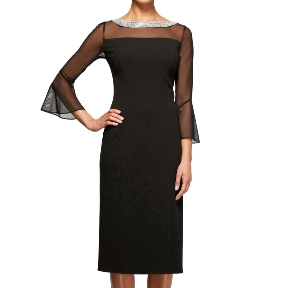 New Alex Evenings Embellished Illusion Dress Black size 16P